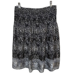 Max Edition Black & Gray Floral Lined Smocked-Waist Knee Length Skirt Small